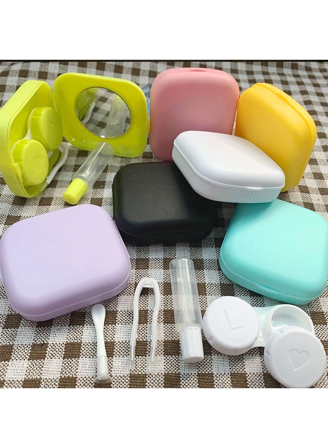 مجموعة مكونة من 4 حافظات عدسات لاصقة ملونة مع مرآة، متينة، مضغوطة، محمولة، مجموعة تخزين للنقع (الألوان عشوائية) - Image 5